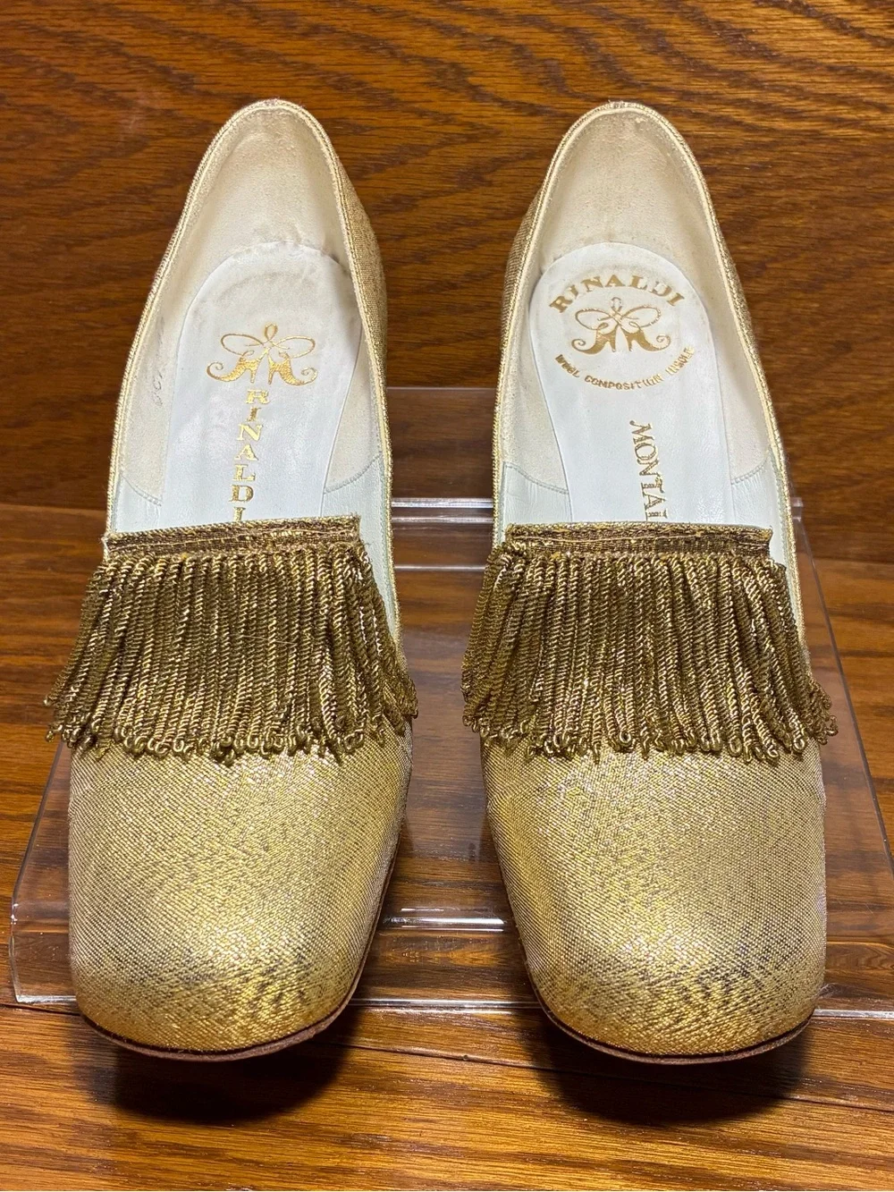 Vintage Rinaldi for Montaldo’s Gold Fringe Block Heel Pumps Size 7A Narrow